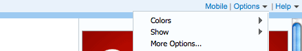 The options link in Yahoo! Mail