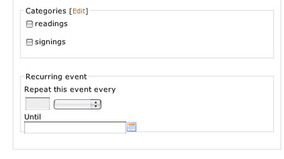 Bottom half of Events form
