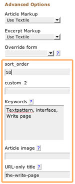 Textpattern Write page Advanced Options