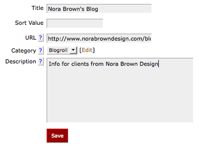 The form to add new links