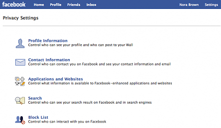 Facebook Privacy Settings page