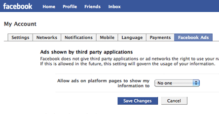 Facebook Ads settings page