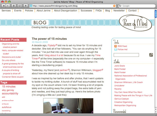 Peace of Mind Organizing blog