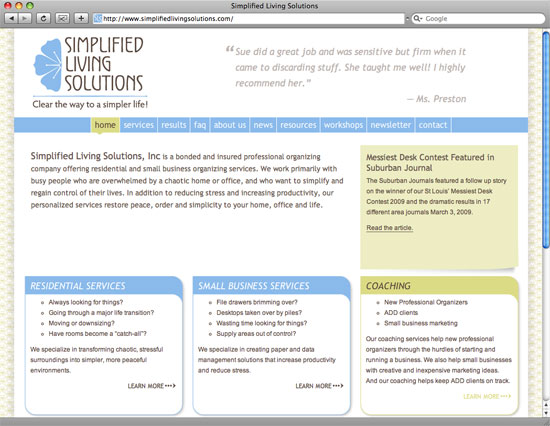 Simplified Living Solutions homepage